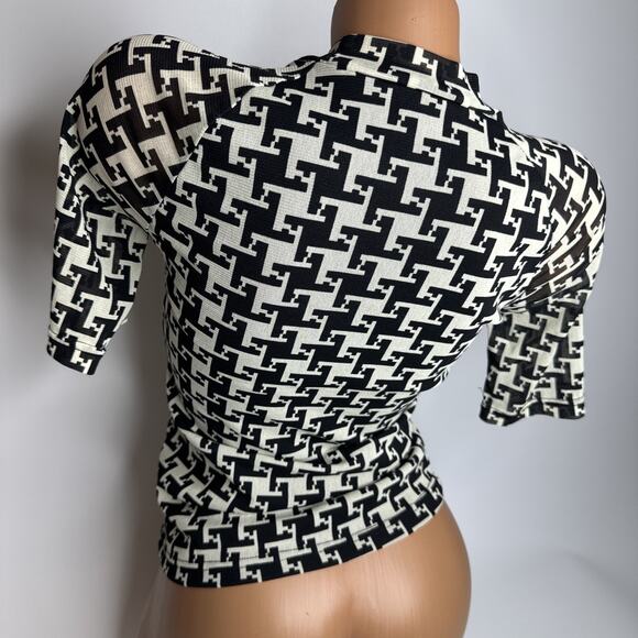Y2K Geometric Print Ruched Top High Neck Cyber Indie Mod Retro Medium Minimalist - Picture 2 of 12